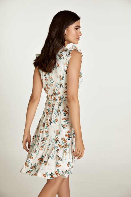 Ecru Floral Wrap Dress
