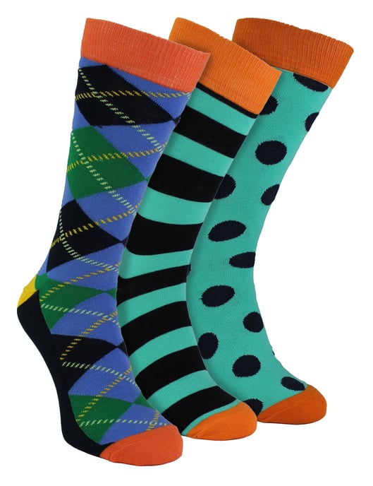 HS by Happy Socks - Heren 3-Pack Leuke Novelty Dress Socks - Ruit (Blauw) - Image 1