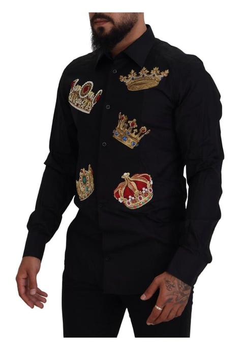 Dolce & Gabbana Heren Zwarte Gouden Kroon Slim Fit Dress Shirt - Image 4