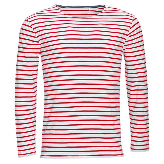 SOLS Heren Marine Gestreept T-shirt met Lange Mouwen (Wit/rood) - Image 1