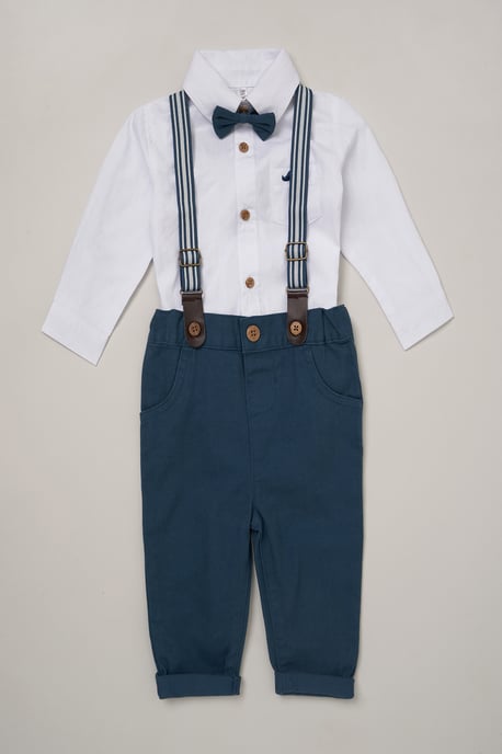 Navy Mock Shirt & Braces Cotton 3-Piece Baby Gift Set