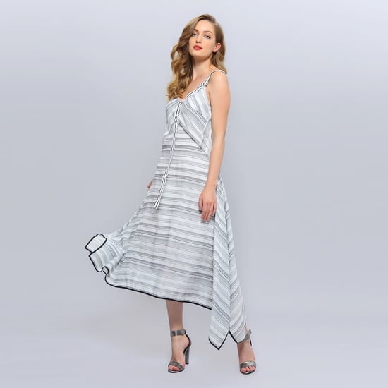 Diagonale strepen strappy midi jurk - Image 1