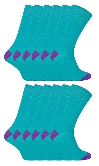 12 Paar Multipack Heren Zwarte Katoenen Sokken | Sock Snob | Ademend Crew Sokken met Verstevigde Hiel en Troffel - Blauwgroen - Image 1