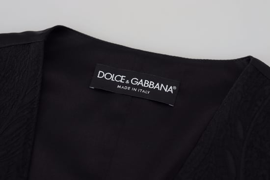 Dolce & Gabbana Dames Zwarte Brokaat Button-Down Mouwloze Vest Top - Image 6