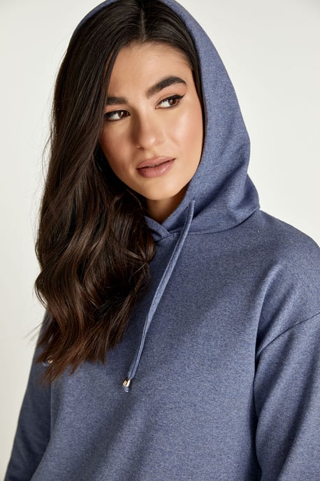 Indigo Melange Hooded Mini Dress