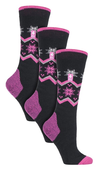 Heat Holders - 3 paar Ultra Lite dames skisokken - Zwarte Fairisle - Image 1