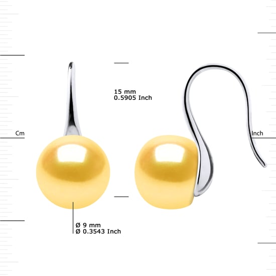 Earrings Hooks Freshwater Pearls 9-10 mm Buttons Golden 925