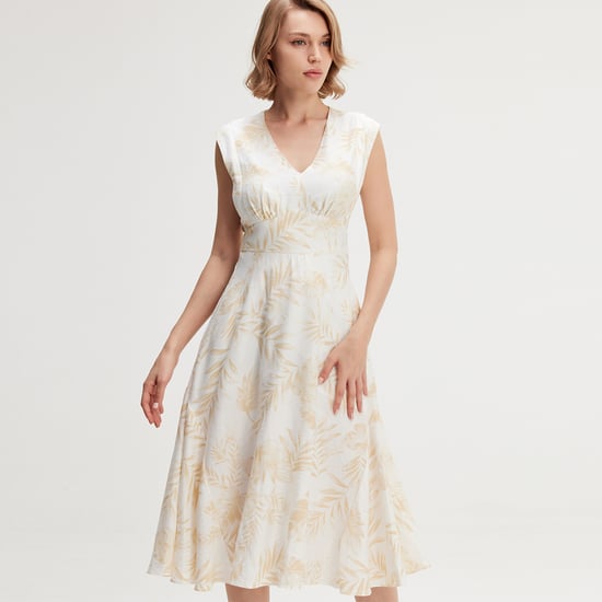 Tropical print sleeveless midi dress