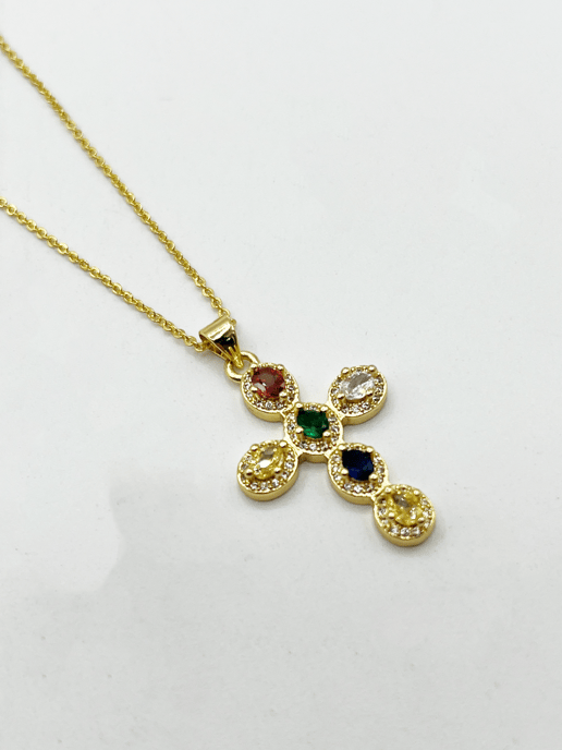 Cross Pendant Necklace in Multi Colour Stones - Image 4