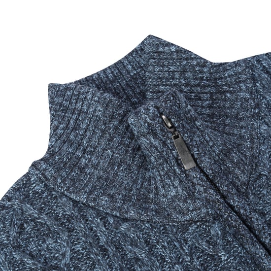 Men's Cardigan with Zip Cardigan Chunky Knit with Stand-Up Collar for Winter Blue