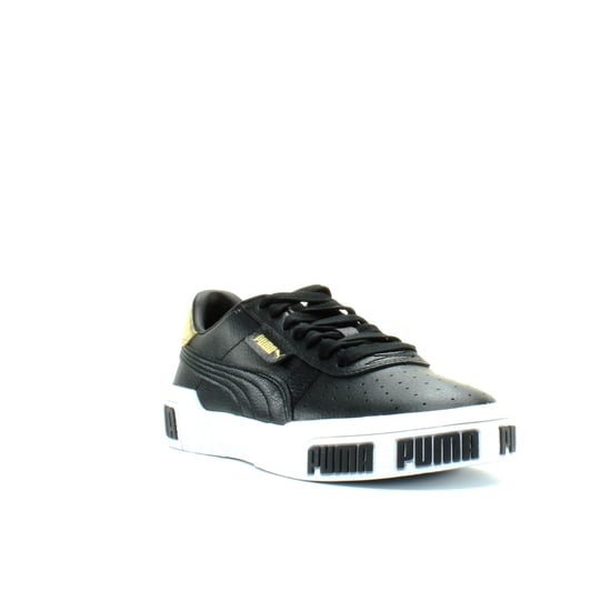 Puma Cali Bold Metallic Black Gold Leather Lace Up Womens Trainers 371207 02