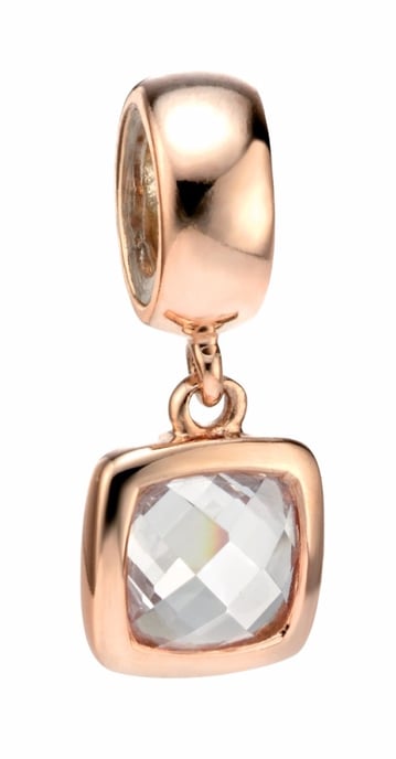 Elements Silver Womens 925 Sterling Silver Rose Gold Plate Spacer Charm Bead with Square Clear Cubic Zirconia