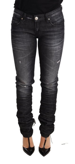 Acht Zwarte Gewassen Katoenen Lage Taille Skinny Jeans - Image 1