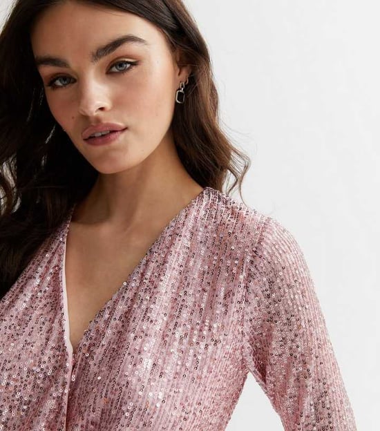 Pailletten Wrap Langste Mouwen Bodysuit - Image 2