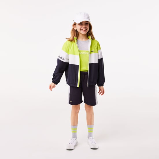 Boy's Lacoste Colour-Stripe Organic Cotton Shorts in Navy Grey
