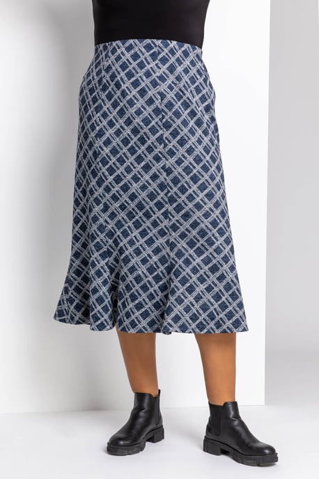 Curve Check Print Fluted Skirt
