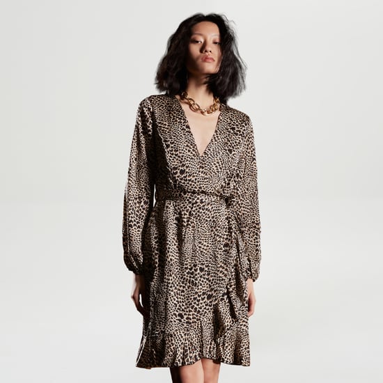 Cross-heart effect dress with animal prints