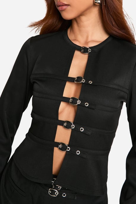 Tailored Micro Belt Long Sleeve Smock Top - Image 4