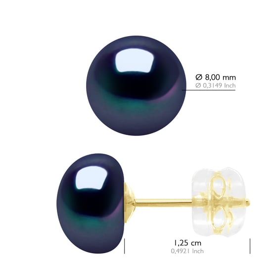 Earrings Yellow Gold - Real Cultured Freshwater Pearls Button 8-9 mm