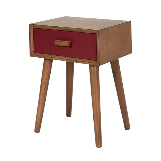Red Pine Wood Tapered Leg 1-Drawer Side Table