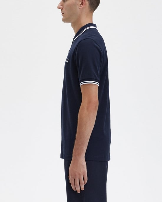Fred Perry Heren Twin Tipped Poloshirt in Marineblauw/Wit/Wit - Image 5