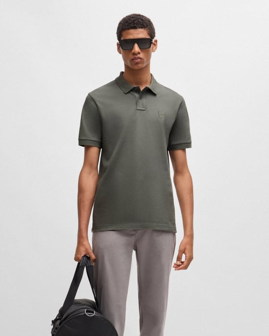 BOSS Orange Passenger Heren Stretch-Katoenen Slim-Fit Polo Shirt met Logo Patches - Image 3