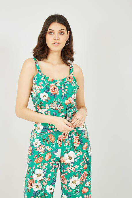 Mela Green Floral Print Culotte Jumpsuit