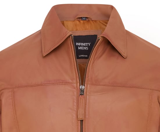 Mens Tan Retro Classic Leather Harrington Biker Jacket - Drammen