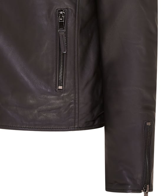 Mens Black Brando Double Cross Zip Leather Biker Jacket- Fagernes