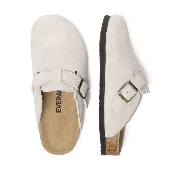EVER AU Women Pintail Leather Comfort Clog Sandals - Taupe Suede
