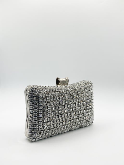 Silver Diamante Clutch Bag
