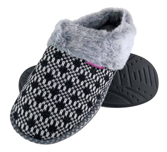 Dunlop - Dames Schattige Gezellige Pluche Geheugenfoam Gebreide Slippers Met Open Achterkant Muiltjes - Image 1