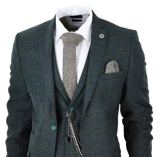 Heren 3-delige Wolkostuum Olijfgroen Tweed Ruit Peaky Blinders 1920 Gatsby Formeel - Image 3