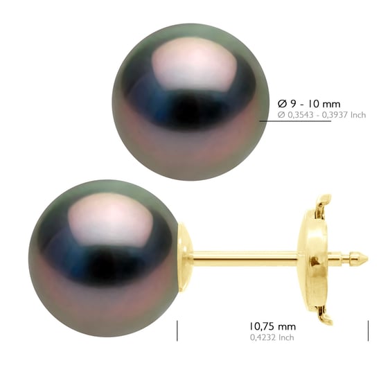 Oorbellen Geel Goud 375 - Echte Cultiveerde Tahiti Parel Rond 9-10 mm - Image 2