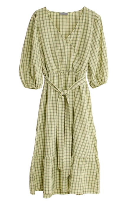 Check V Neck Midi Dress