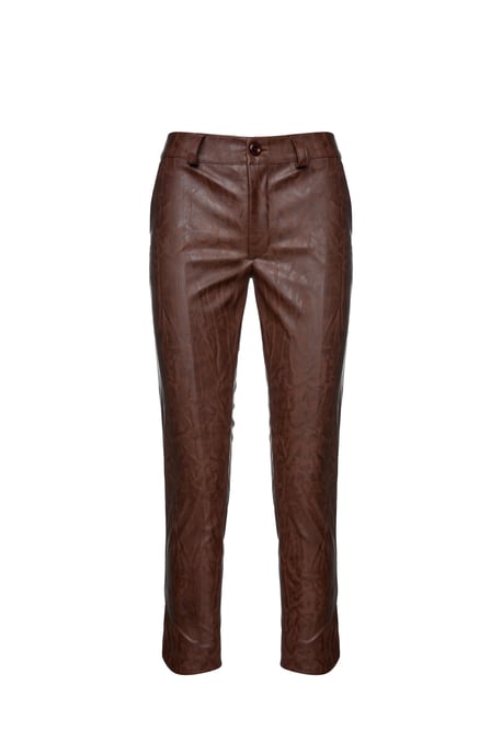 Chocolate Brown Faux Moire Leather 7/8 Pants