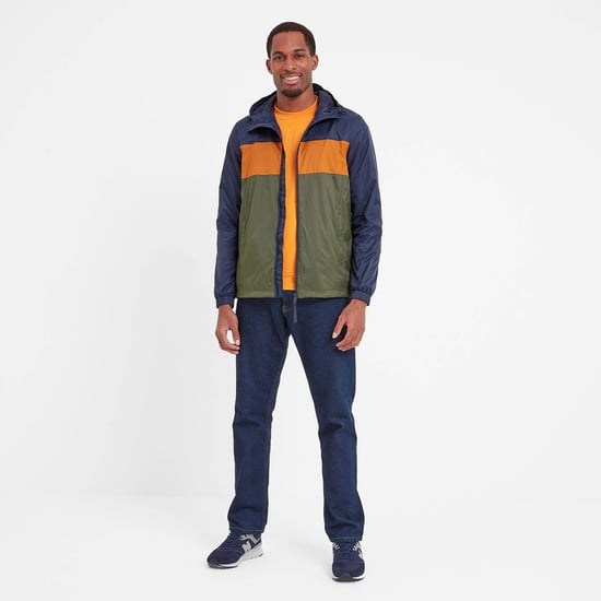 Craven Mens Waterproof Packaway Jacket Khaki/Navy/Dark Orange Colour Block