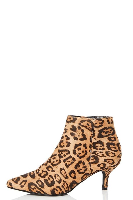 Leopard Print Point Toe Kitten Heel Ankle Boots