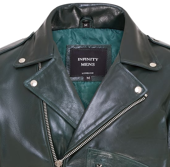 Mens Cow-Hide Leather Green Biker Brando Jacket - Pargas