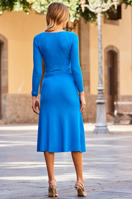Cobalt Blue Twist Detail Fit & Flare Knitted Dress