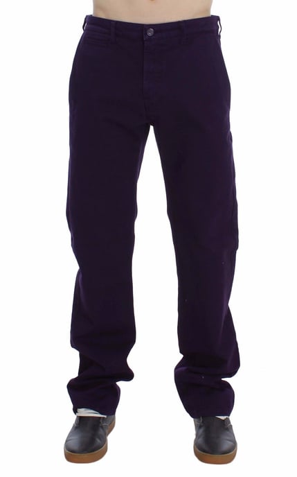 GF Ferre Men's Purple Cotton Stretch Purple Fit Pants
