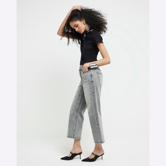 River Island Womens Cropped Jeans Grey Relaxed Straight Fit