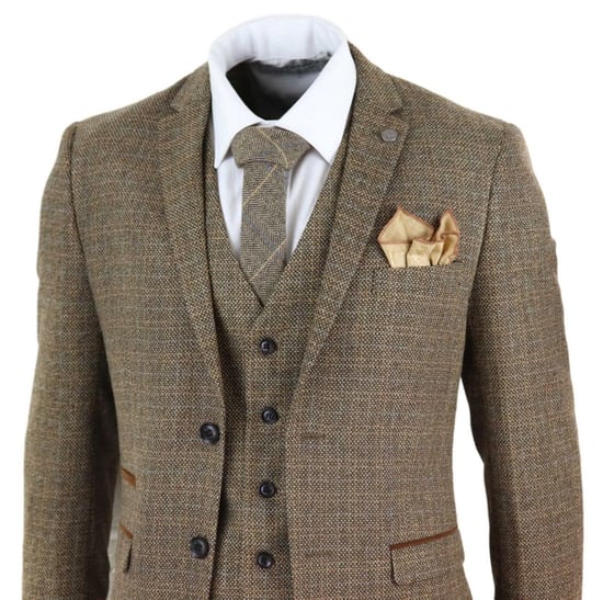 Heren 3-delig Bruin Tweed Ruit Vintage Retro Pak - Image 5