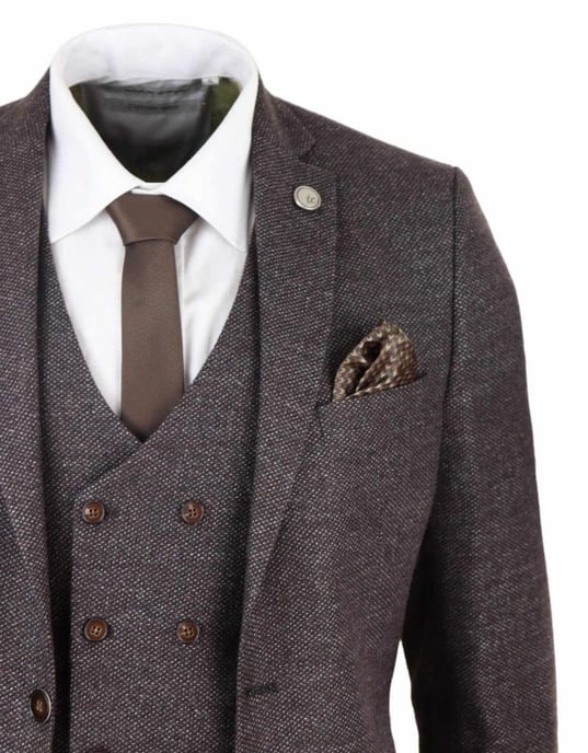 Heren Bruin Wol 3-delige Pak Dubbel Breasted Tweed Peaky Blinders 1920 - Image 5