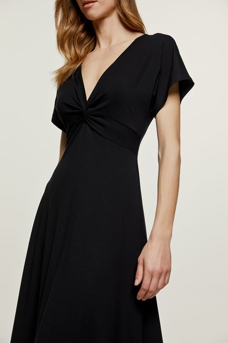 Black Knot-Front Jersey Midi Dress