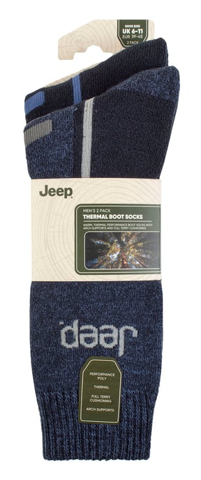 Heren Thermische Wintersokken | Jeep | Dikke Ribbels Design Warme Gebreide Bootsokken | Chunky Performance Sokken - Marineblauw / Blauw - Image 2