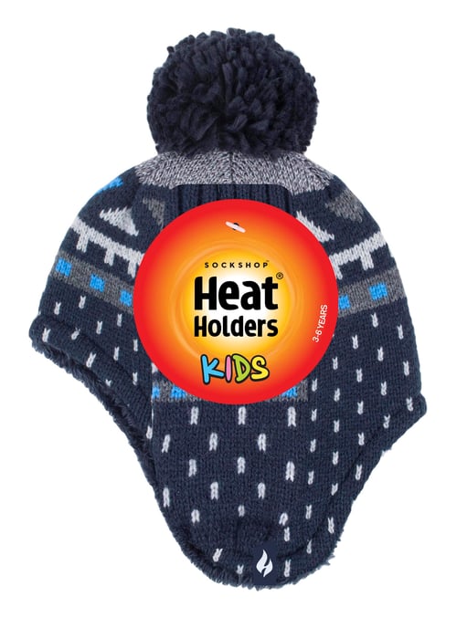 Heat Holders Jongens Nepbont Pom Pom Muts & Wanten - Marine - Image 2