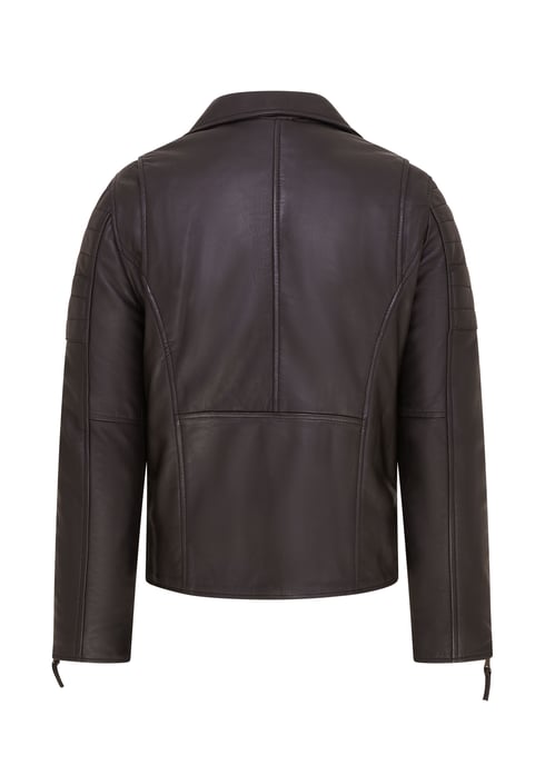 Mens Black Brando Double Cross Zip Leather Biker Jacket- Fagernes