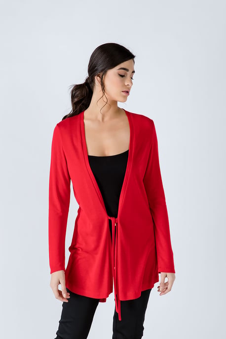 Red Open Front Linen Cardigan