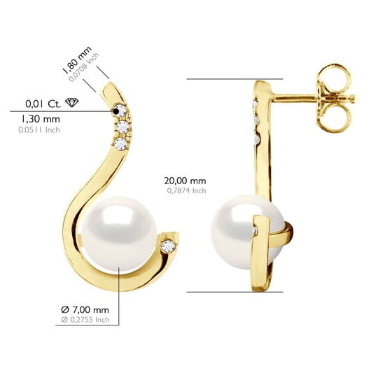 Oorbellen Prestige - Diamanten 0,08 Cts - Kwaliteit HSI - Wit Goud - Echte Gecultiveerde Zoetwaterparels Rond 7-8 mm - Image 2